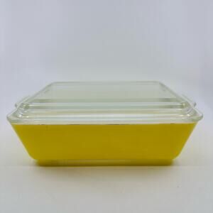 Vintage Pyrex 503 1.5 QT Refrigerator Dish Ovenware Bakeware Yellow w/ Clear Lid